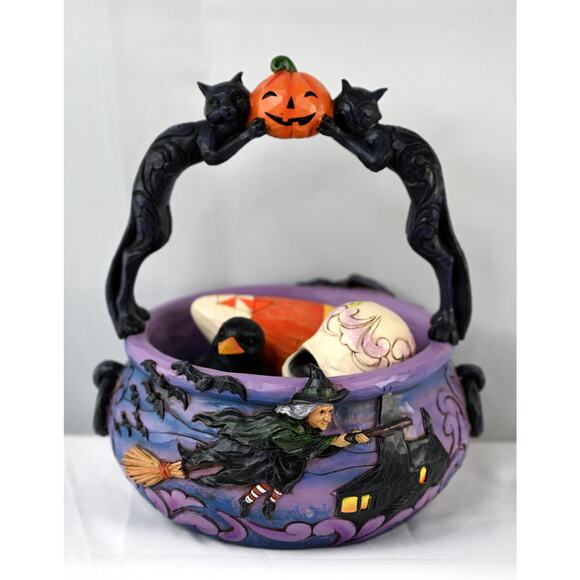 Jim Shore Oh What A Frightful Night 2022 6011172 Halloween Basket w/ Figures - Picture 1 of 14